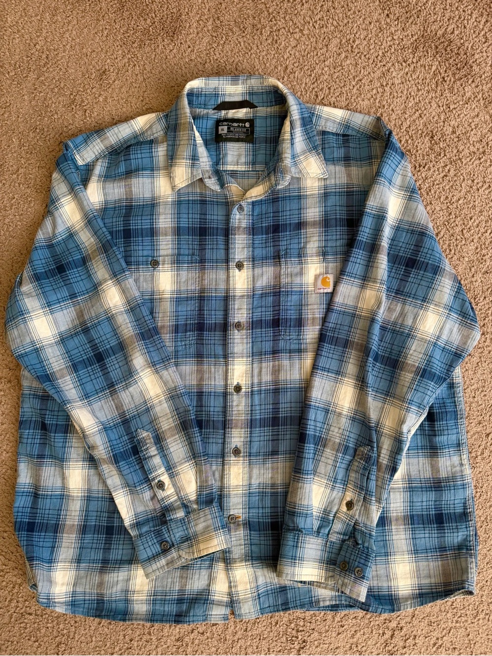 Carhartt Shirt Mens XL Blue Plaid Rugged Flex Relaxed Fit Lightweight Longsleeve